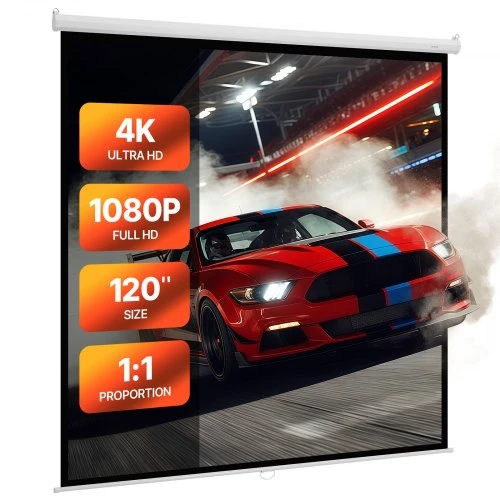 VEVOR Rankinis projektoriaus ekranas, 3048 mm 1:1 4K 1080 HD ištraukiamas nuleidžiamas, sieninis filmų projektavimo ekranas šeimos namų biuro kinui, nešiojamas vaizdo ekranas, prezentacijų ekranas