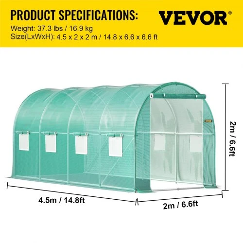 VEVOR Įėjimo tunelinė šiltnamis, 4.5 x 2 x 2 m