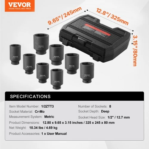 VEVOR Ašies stebulės galvučių rinkinys 1/2" 8 vnt