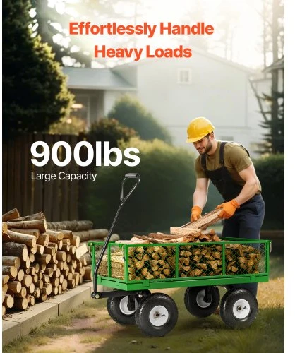 VEVOR Sodo vežimėlis V900G su nuimamais tinkliniais bortais, juodas / žalias, iki 408 kg, 184 x 56 x 54 cm