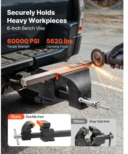 VEVOR Sunkvežimio prikabinamas spaustuvas CZ06, žiočių plotis 150 mm, iš kaliojo ketaus, žiočių atsidarymas iki 142 mm