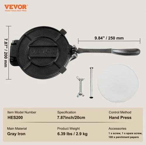 VEVOR Ketaus tortilijų presas, 20 cm
