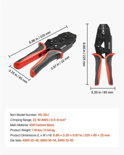 VEVOR Užspaudimo įrankis HS-30J, 0,5–6 mm²