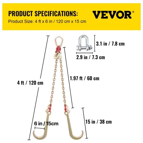 VEVOR v tipo grandinė 8 mm, 0,6 m, 4,2 t