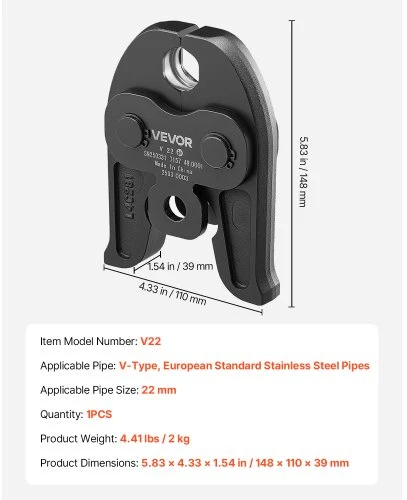 VEVOR V22 spaudimo žandikaulis 22 mm V tipo vamzdžiams