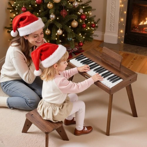 VEVOR Vaikiškas medinis skaitmeninis pianinas edukacinis muzikos instrumentas, 37 klavišų nešiojama klaviatūra su garso valdymu, riešutmedžio apdaila, dvigubos maitinimo parinktys