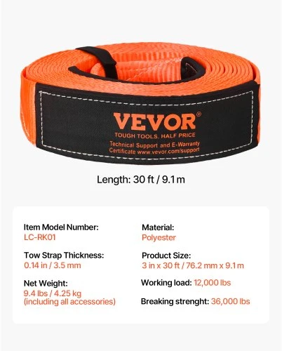 VEVOR Automobilio vilkimo diržas 16329 kg 9.1 m 7.62 cm