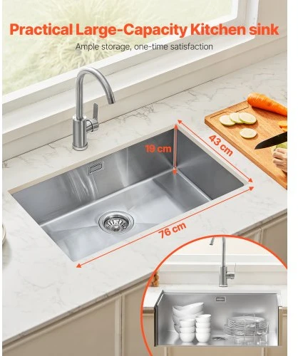 VEVOR 76 cm virtuvės įmontuojama plieninė kriauklė