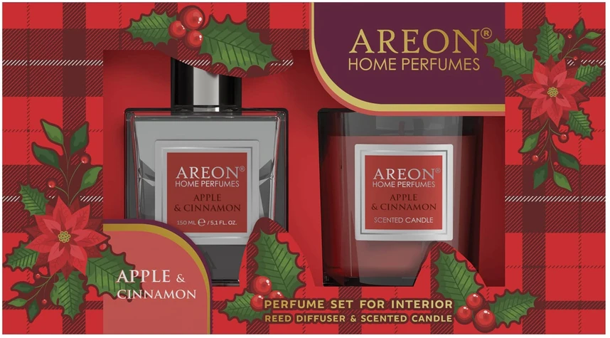 Areon Apple Cinnamon set: home perfume 150 ml + candle