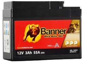 Banner 3Ah Bike Bull GEL 12V 53A akumuliatorius 113x48x85mm
