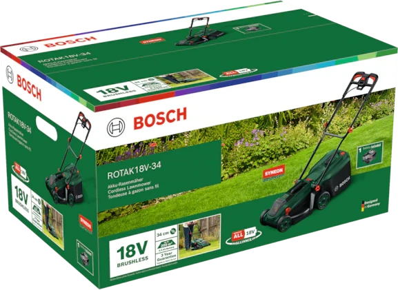 Akumuliatorinė vejapjovė Bosch Rotak 18V-34; 18 V; 4 Ah; 34 cm