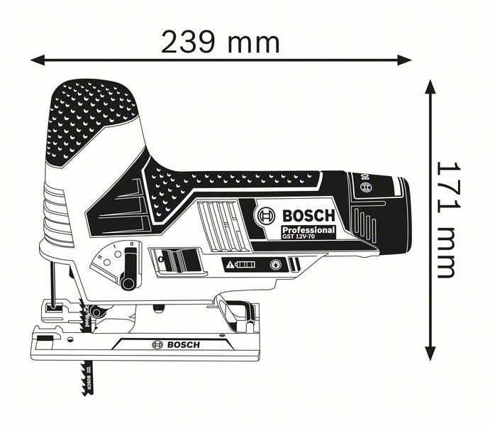 Bosch GST 12V-70 techninių matmenų schema