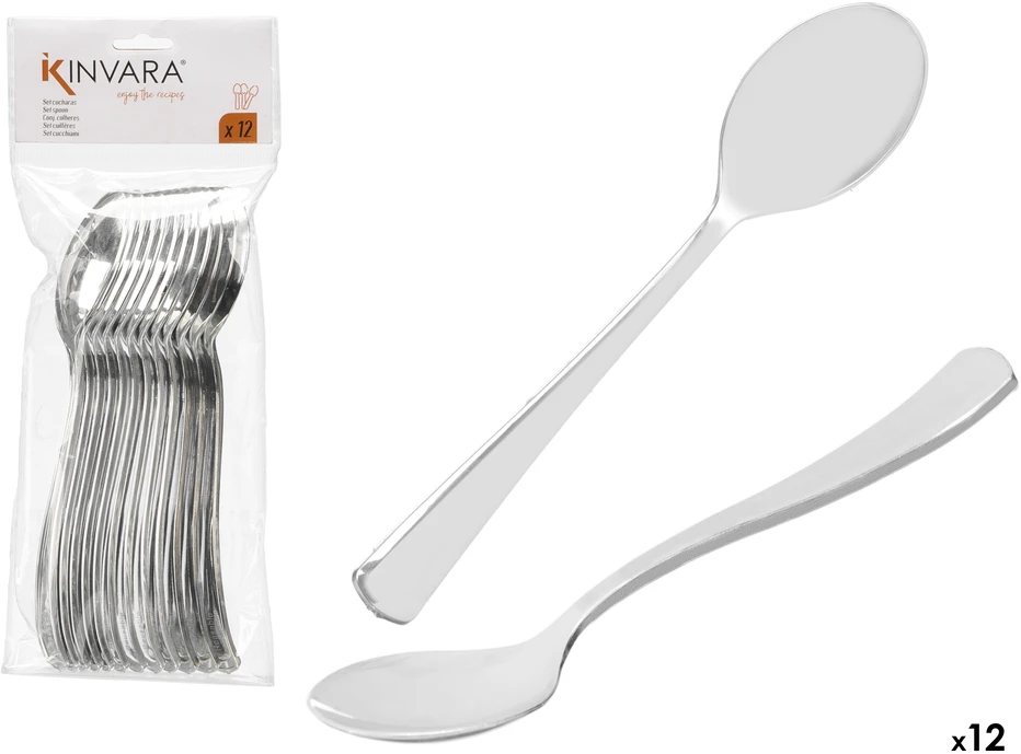 12 sidabrinių plastikinių šaukštų rinkinys, 24×9.5×3.5 cm, 10681, Kinvara
