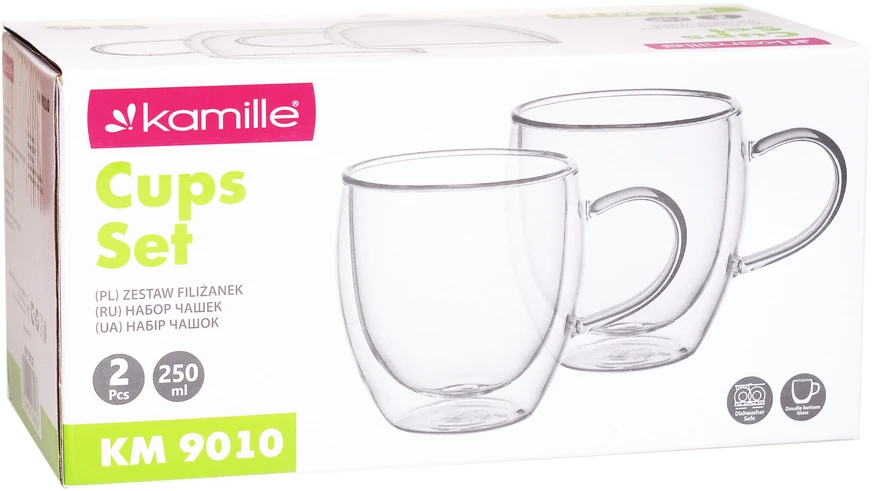 2 dvigubų sienelių stiklo puodelių rinkinys 250 ml, 9010, Kamille