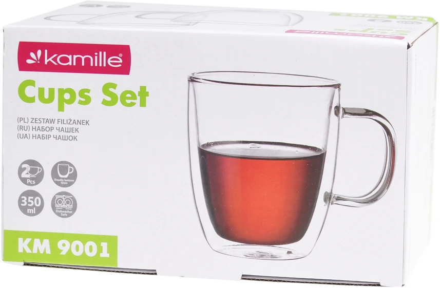 2 dvigubų sienelių stiklo puodelių rinkinys 350 ml, 9001, Kamille