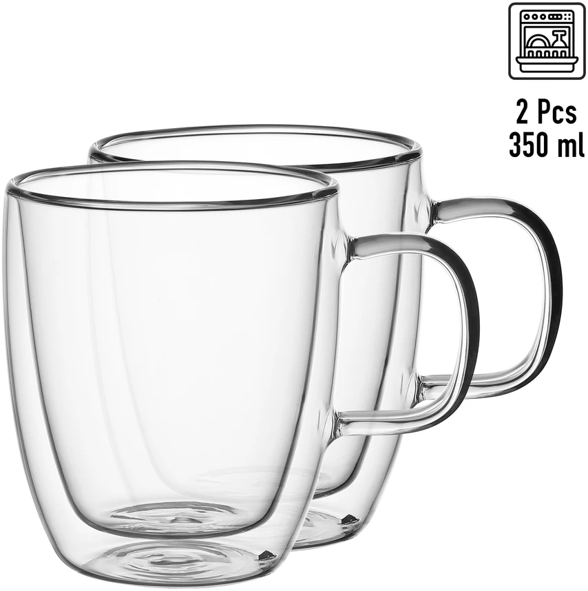 2 dvigubų sienelių stiklo puodelių rinkinys 350 ml, 9001, Kamille