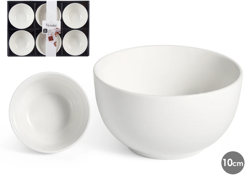 6 baltų porcelianinių dubenėlių 10 cm rinkinys, 86527, Vessia