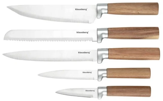 Rinkinys 6 dalių peilių rinkinys su akacijos blokeliu, nerūdijančio plieno, Klausberg, kb-7983