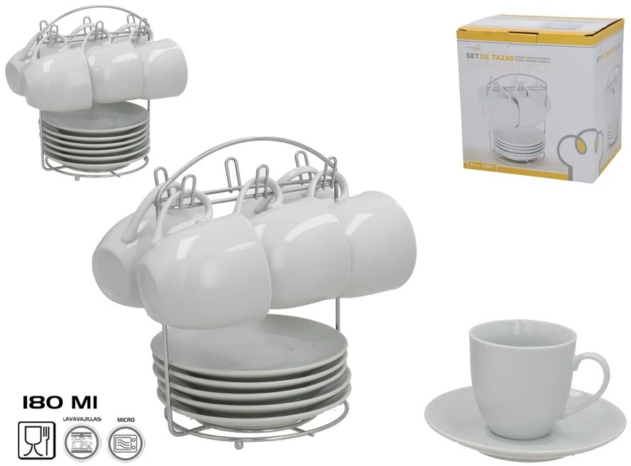 6 puodelių su lėkštutėmis ir stovu rinkinys, 20,5 x 19 x 15 cm, KITCHEN&GO