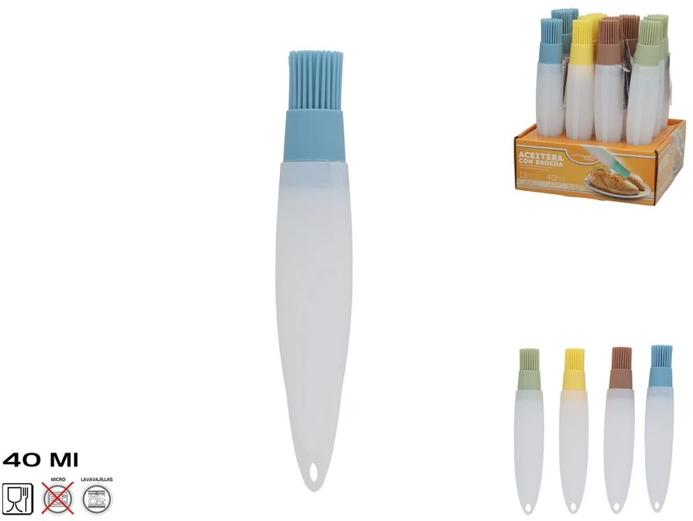 Aliejaus buteliukas su silikoniniu šepetėliu 40 ml, 4 rūšių, 19 x 4 x 4 cm, KITCHEN&GO