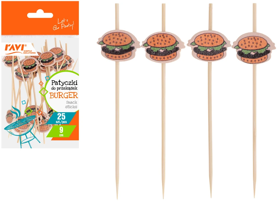 Burger bambukinės užkandžių lazdelės, 25 vnt., 9 cm, 9,5 x 1,5 x 17,5, 91873, „Simple Solution“
