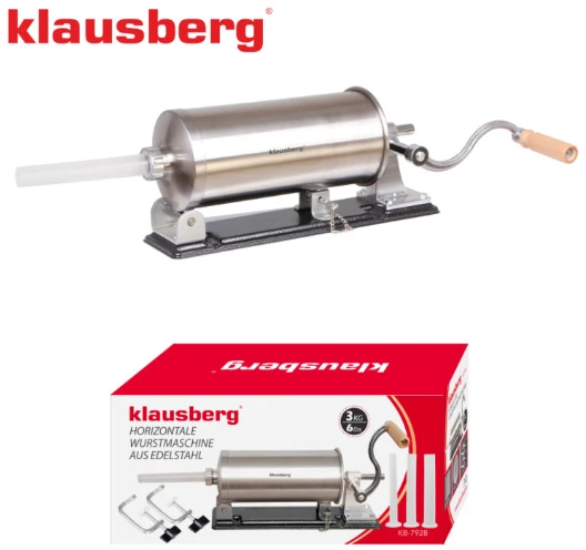 Virtuvinis kombainas Nadziewarka Dešrų kimštuvas, 3kg talpos, horizontalus, nerūdijančio plieno, Klausberg, kb-7928