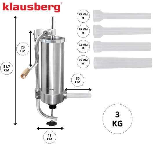Virtuvinis kombainas Nadziewarka Dešrų kimštuvas, 3kg talpos, vertikalus, nerūdijančio plieno, Klausberg, kb-7926