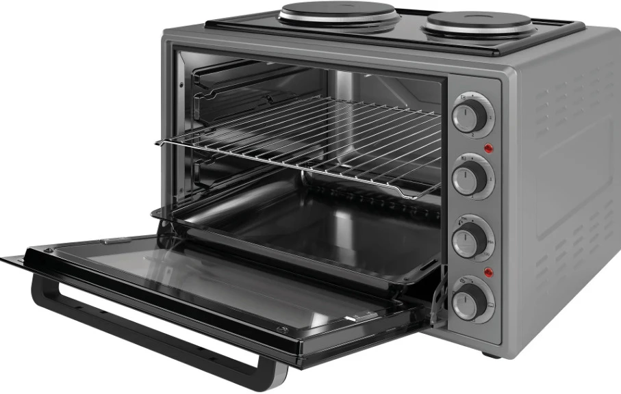 Elektrinė krosnelė Elektrinė orkaitė su kaitlentėmis, 65L, 2000W, kaitlentės 1000+1500W, pilka, 70550, ELITE