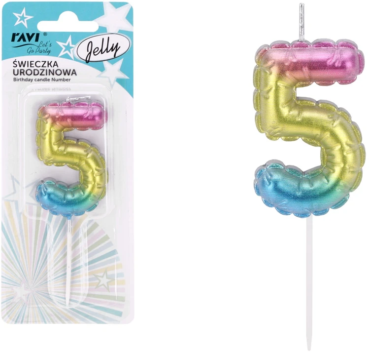 Gimtadienio žvakutė Jelly 5, 6.5 x 1 x 16, 72029, RAVI Decor