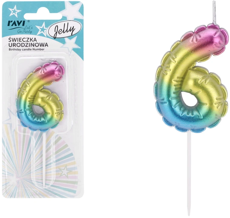 Gimtadienio žvakutė Jelly 6, 6.5 x 1 x 16, 72030, RAVI Decor