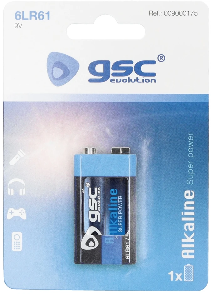 GSC evolution alkaline 6F22 (9V) šarminė baterija, 1 vnt./lizdinėje pakuotėje, 009000175