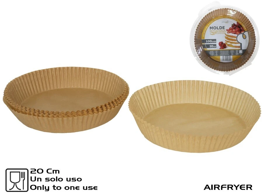 Karšto oro gruzdintuvės popierinė kepimo forma 20 cm (100 vnt.), 5 x 24 x 24 cm, KITCHEN&GO