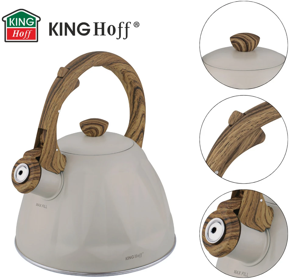 King Hoff Virdulys, Švilpiantis virdulys, 2 l, kreminės spalvos, nerūdijančio plieno