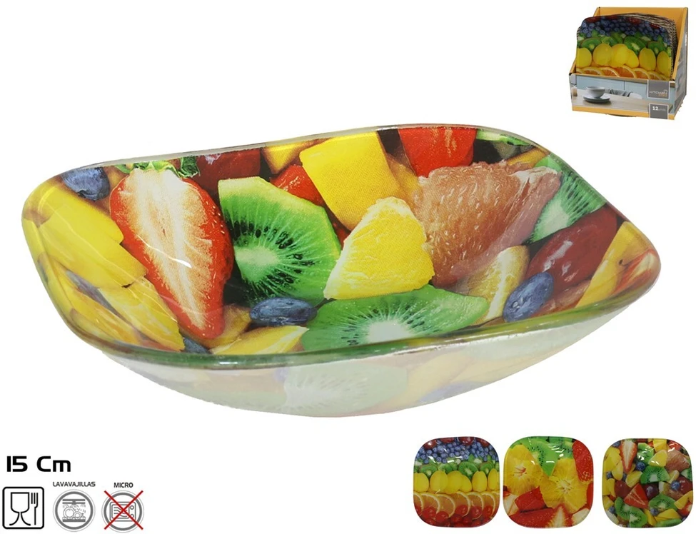 Kvadratinis stiklinis dubuo, 3 dizainai, 4 x 15 x 15 cm, KITCHEN&GO