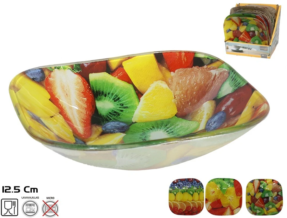 Kvadratinis stiklinis dubuo, 3 dizainai, 3 x 12,5 x 12,5 cm, KITCHEN&GO