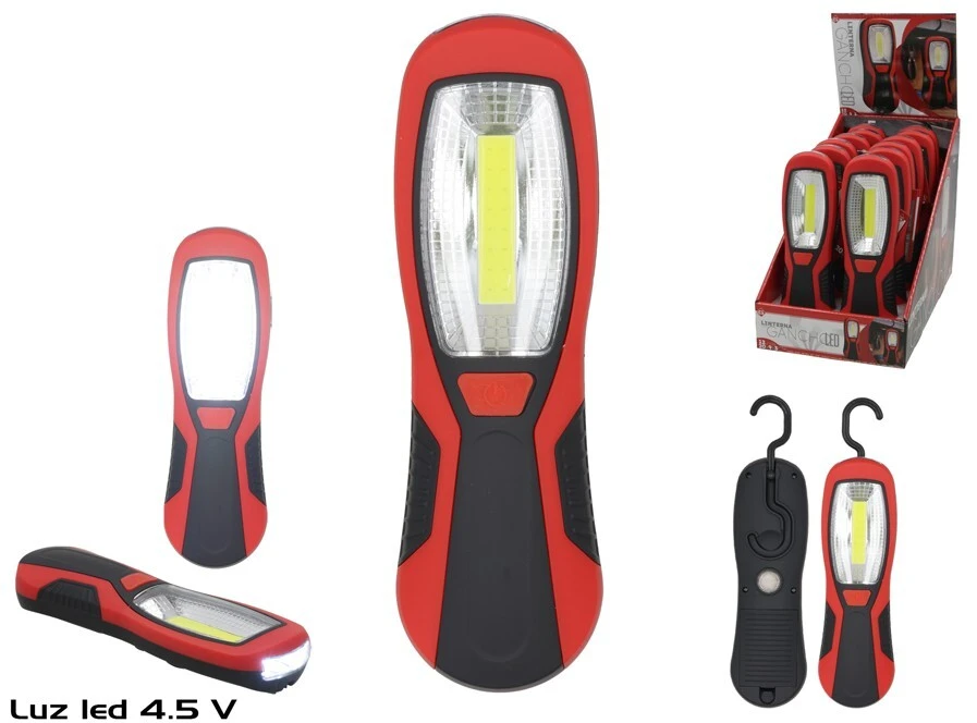 LED žibintuvėlis su kabliuku ir magnetu Gerimport, 4,5 V, 6,5 × 3,5 × 20 cm, 3 × AAA