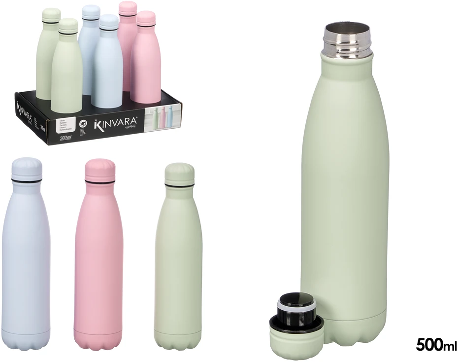 Nerūdijančio plieno gertuvė, 3 spalvos, 500 ml, 26,5 × 5,5 × 5,5 cm, 13770, KINVARA