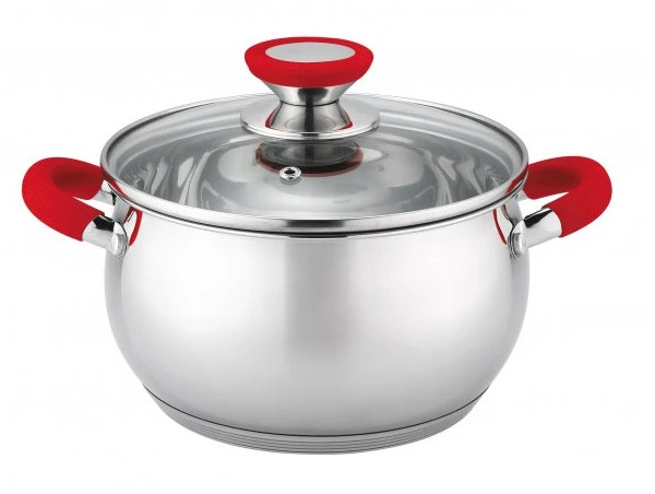 Puodas su dangčiu Oliver Voltz 5V1210N26R, Ø26 cm / 7,7 L, raudonos rankenos, nerūdijantis plienas