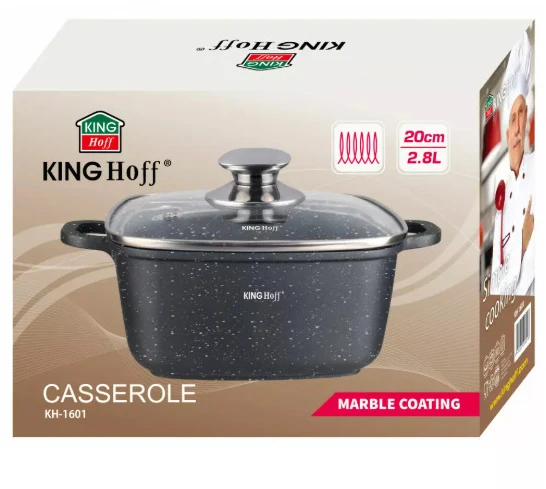 King Hoff Puodas Puodas su marmurine danga, 20x20cm, 2.8l, juodas, kinghoff