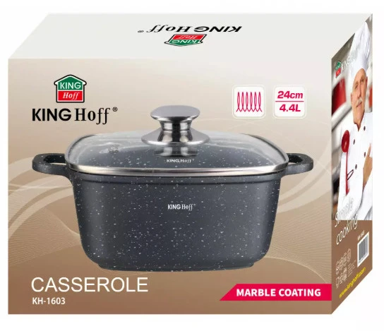 King Hoff Puodas „Kinghoff“ marmuru dengtas puodas, 4,4 l, juodas