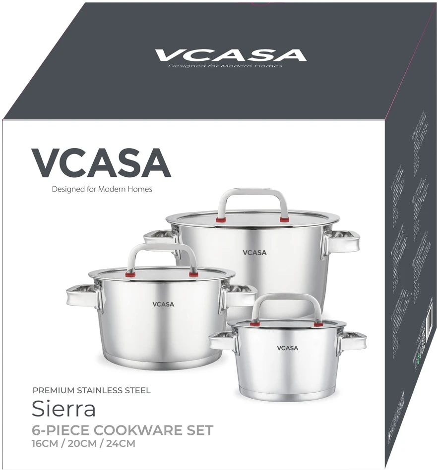Puodų rinkinys 6 dalys, stal, śr.16,20,24cm VCASA