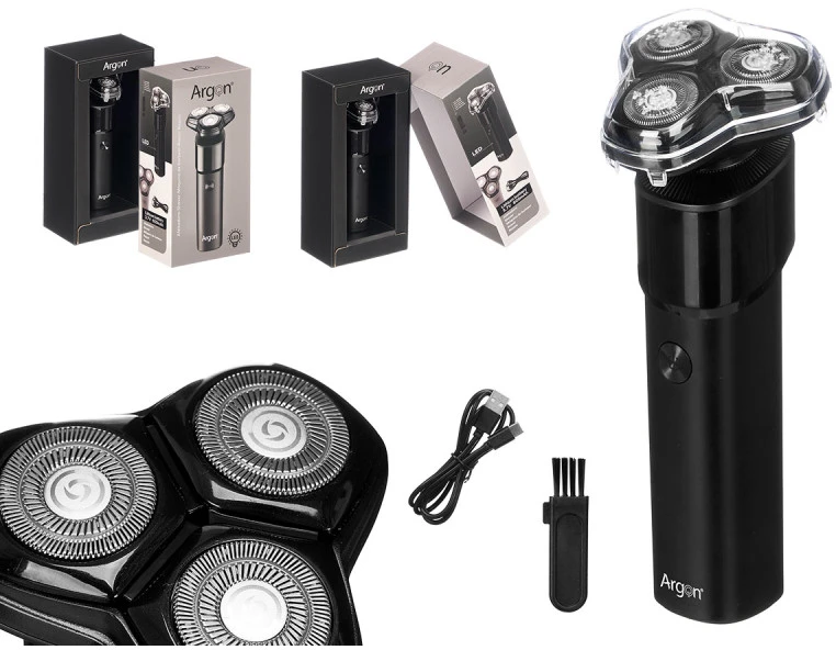 Sähköparranajokone 3 pyörivällä terällä, musta, 500 mAh, USB-lataus, 12836, Argon