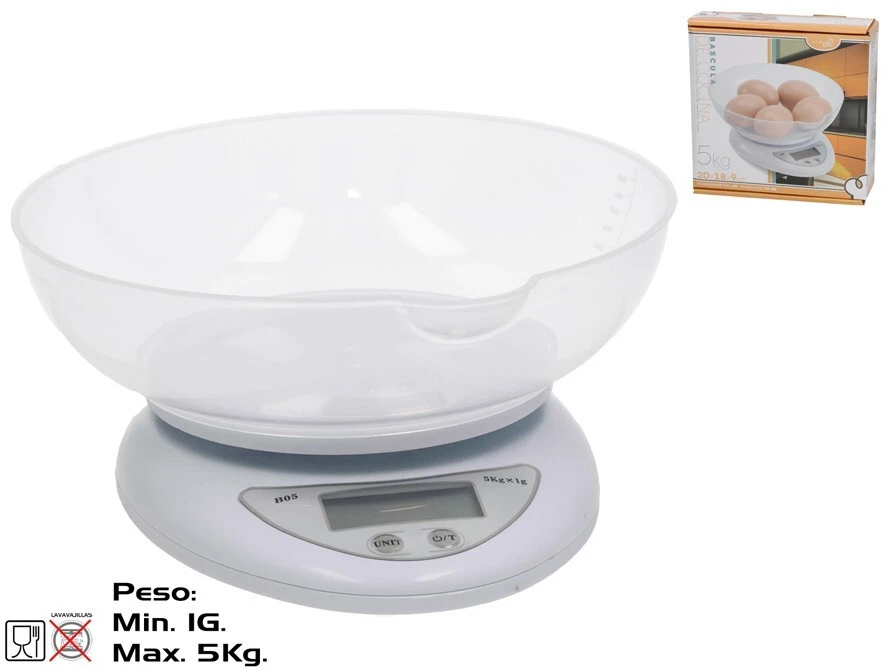 Skaitmeninės virtuvinės svarstyklės 5kg, baltos, 20 x 18 x 9 cm, KITCHEN&GO