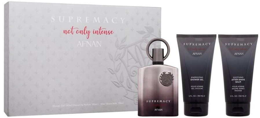 Afnan „Supremacy Not Only Intense“ kvepalai, 100 ml, kvapusis vanduo „Gel De Baño“, 100 ml, dezodorantas su pieštuku, 75 ml.