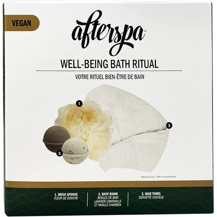 „AfterSpa Well-Being Bath Ritual“ dovanų rinkinys, putojančios vonios bombos, 2 vnt. prausimosi kempinės, plaukų rankšluostis