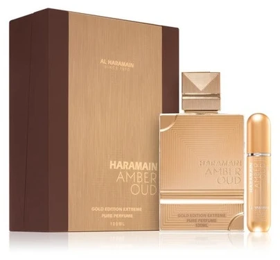 „Al Haramain Amber Oud Gold Edition“ rinkinys (EDP 75 ml + EDP 30 ml + purškiklis 200 ml)