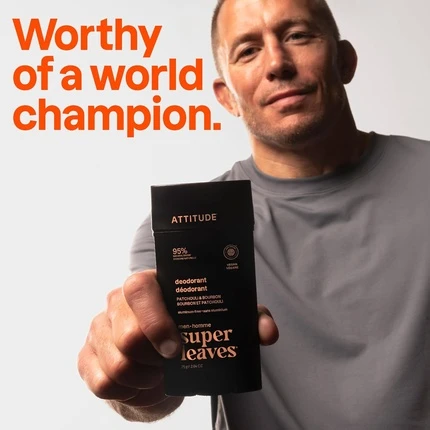 „Attitude Super Leaves Men“ dezodorantas-stiklinis pieštukas vyrams – pačiulių ir burbono kvapas, 75 g
