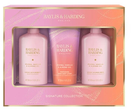 Baylis & Harding, Dovanų rinkinys Bellezza, Dovanų rinkinys su jojobos, vanilės ir migdolų aliejais Signature Collection 3 dalių (kūno priežiūros rinkinys)