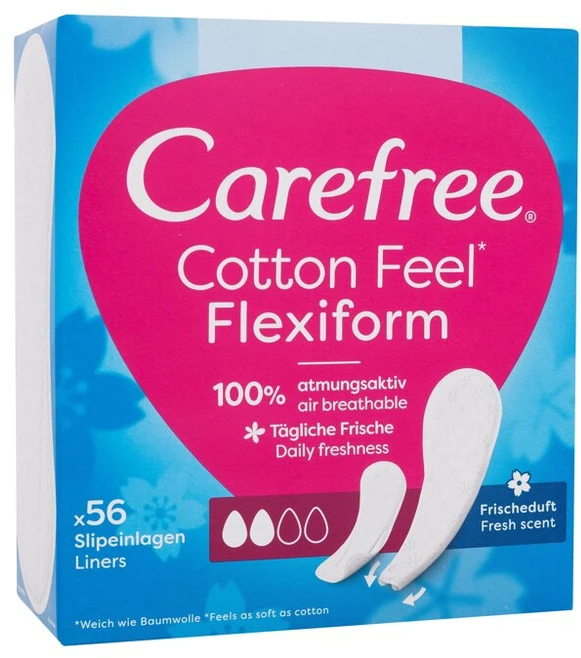 „Carefree“ medvilniniai įklotai „Flexiform Fresh Scent“ – gaivus kvapas, 1 pakuotė – 56 vnt.