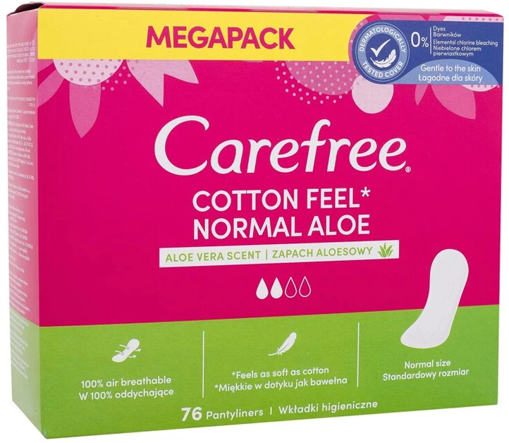 CAREFREE Cotton Feel Aloe Kelnaičių įklotai - normalūs, 1 pakuotė - 76 vnt.